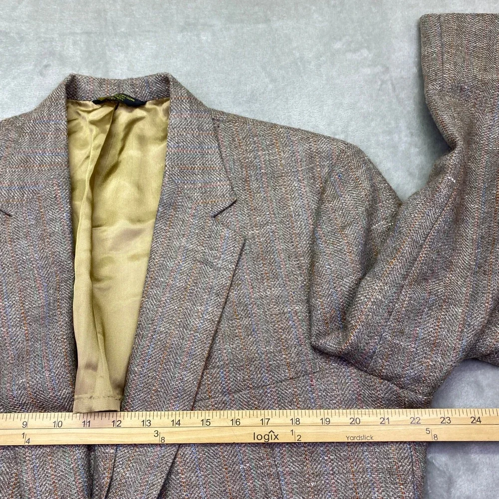 VTG Orvis‎ Mens Herringbone Tweed Blazer Tan Brown Striped Sport Coat 2 Bttn 46R